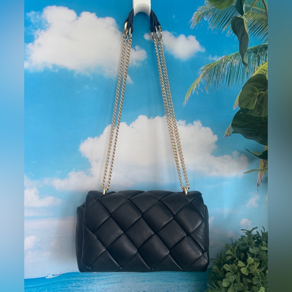 A New Day Sophie Quilted Crossbody Pillow Purse Bag Black with Gold Chain Strap - Picture 2 of 14